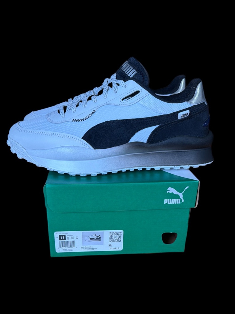 Puma STYLE RIDER ZINC Men’s size 11 White/Black/Puma Silver *NWB*